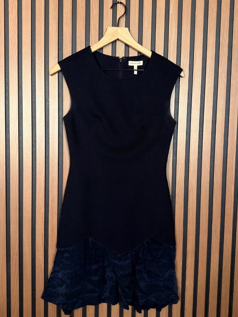 Rebecca Taylor Dress 2 Blue Sheather Thermal Knit Poly Stretch Mermaid Trim
